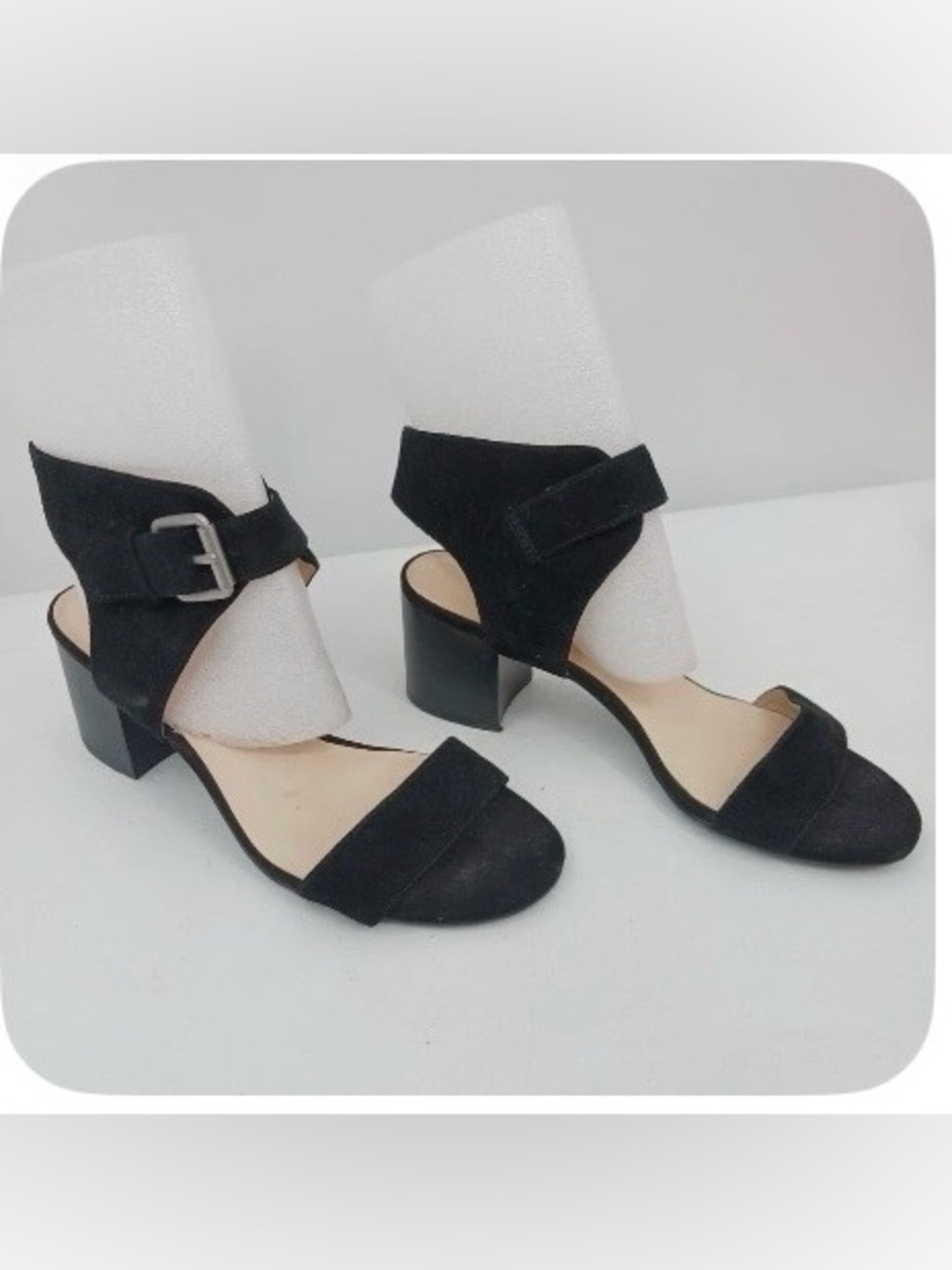 Nine West Black Suede Block Heel Sandals with Ankle Strap
